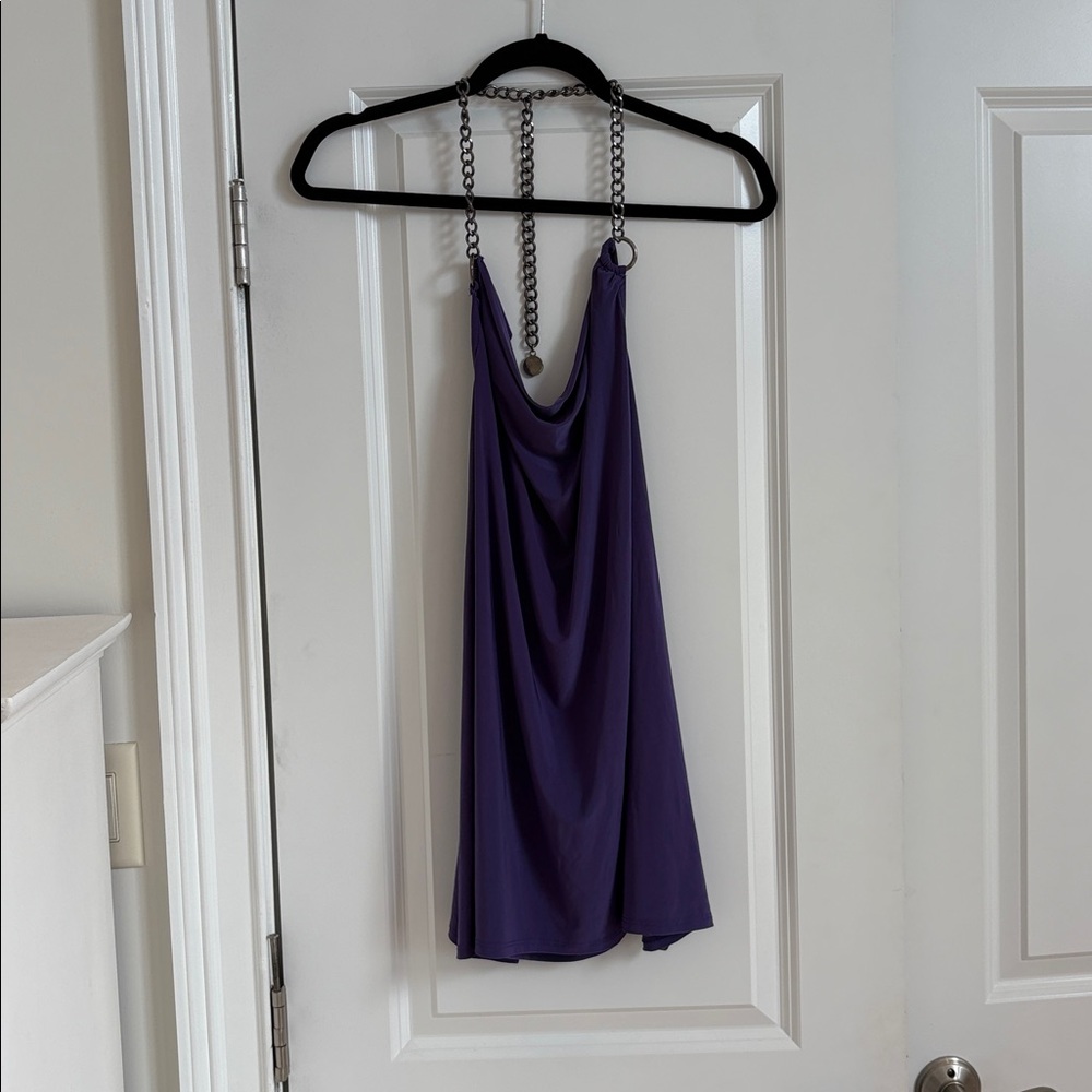 Chain Cowl Neck Mini Dress in Deep Plum